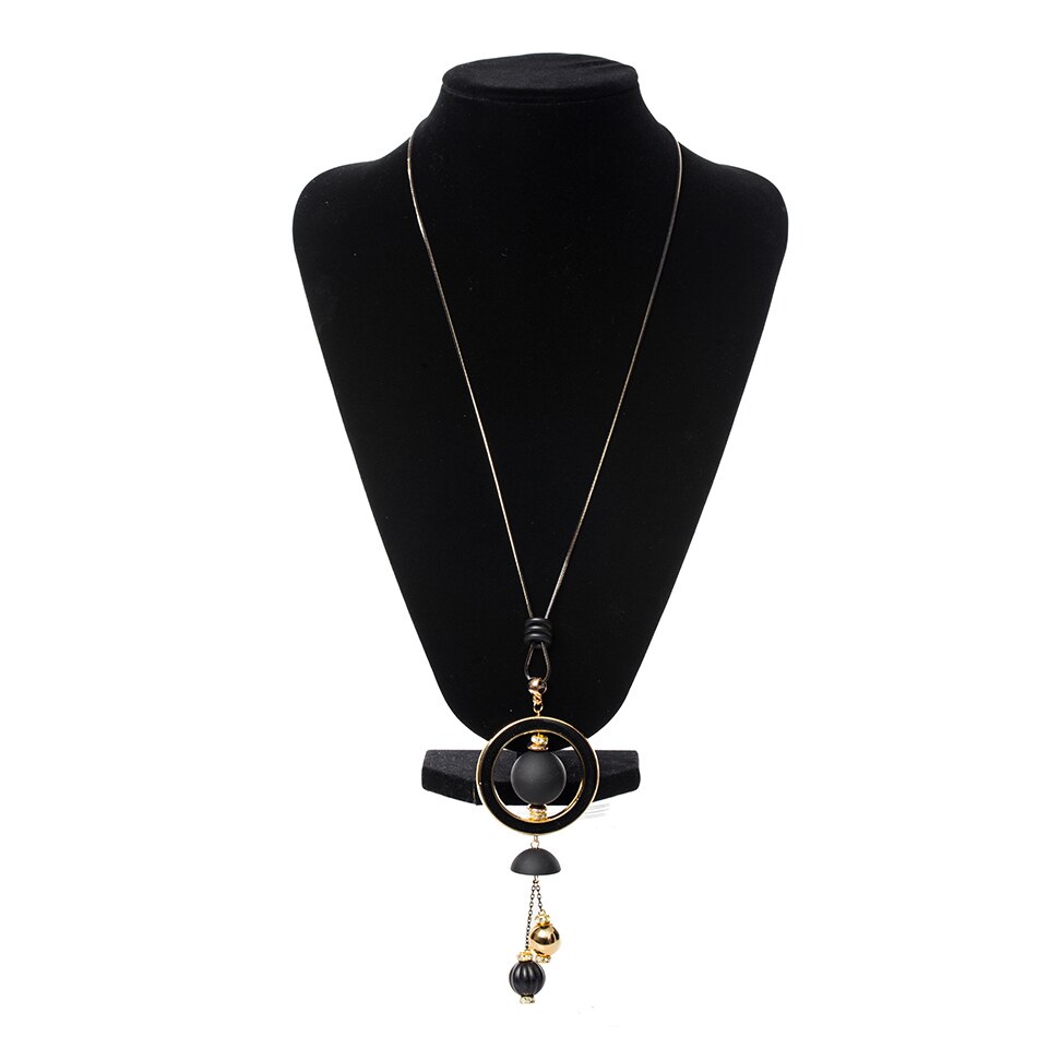 Match-Right Women Necklace Long Necklaces & Pendants Wood Beads Sweater Necklace For Women Jewelry SP014: black