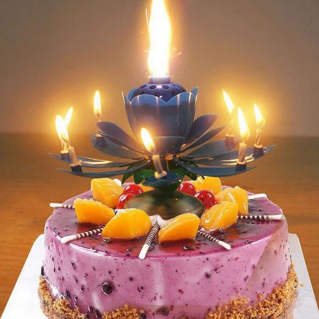 Innovative Party Cake Candle Musical Lotus Flower Rotating Happy Birthday Music Candle Light Party DIY Cake Decoration 1PC