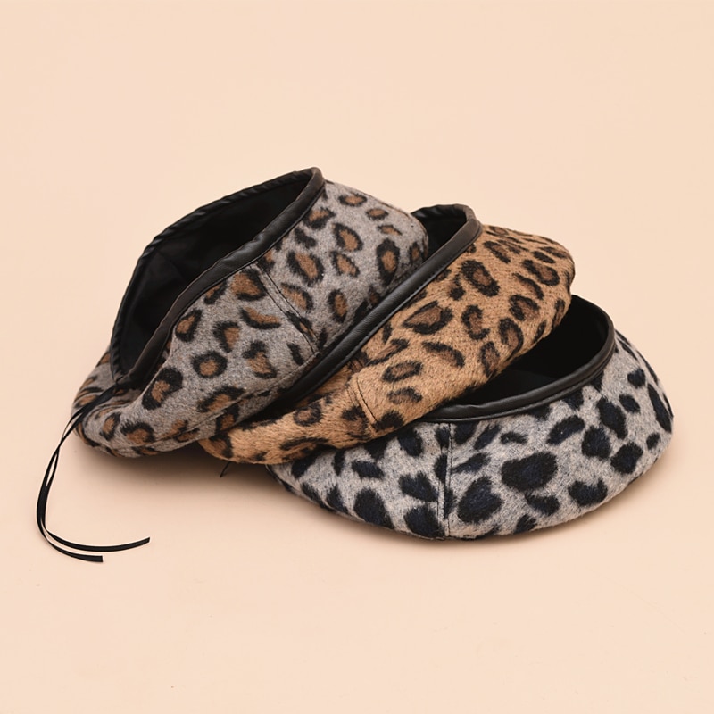 Leopard varm ruskind forår efterår vinter baret kvinder fransk kunstner hue baret hat til kvinder baret hat