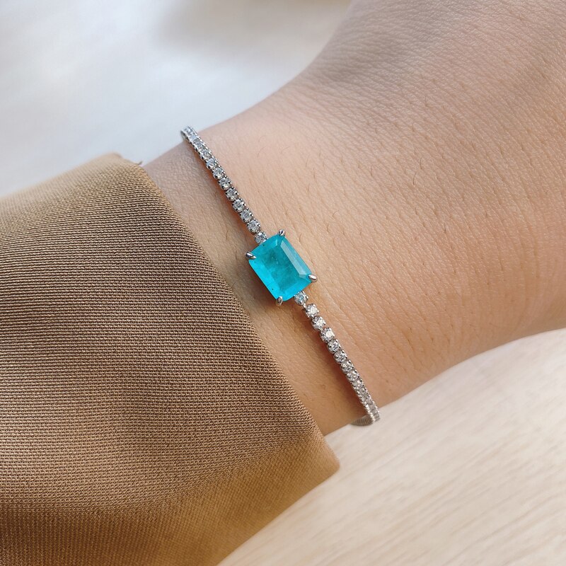 OEVAS 100% 925 en argent Sterling Paraiba Tourmaline Bracelet pour les femmes étincelant plein haute teneur en carbone diamant filles fête Fine bijoux