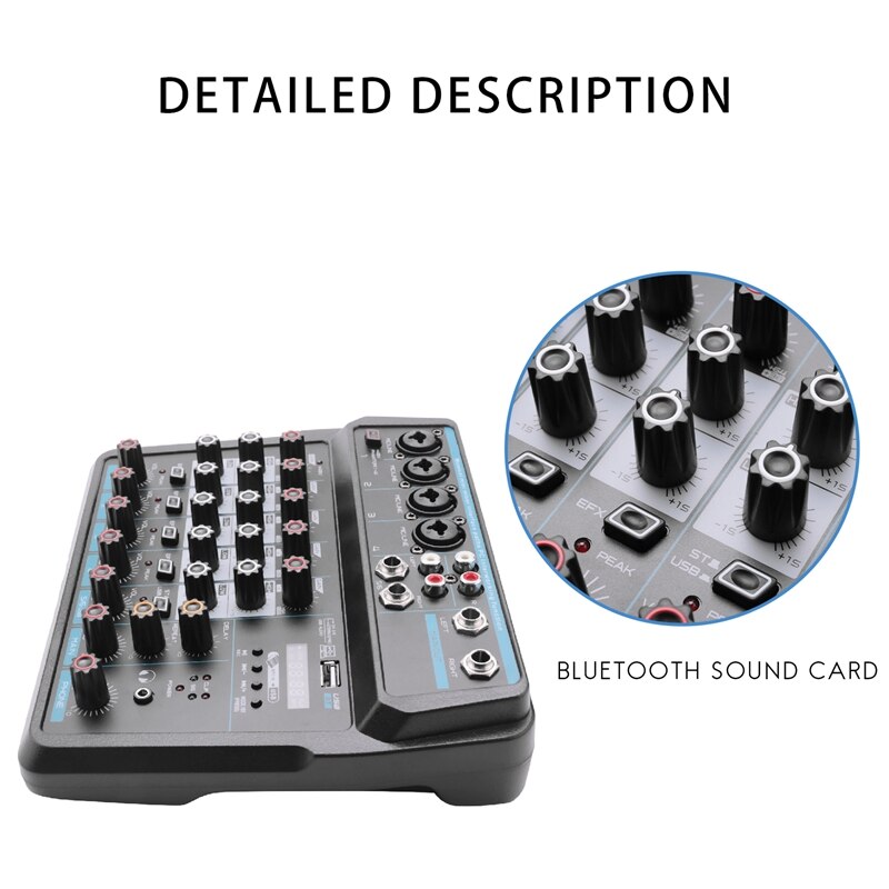 M -6 tragbarer mini-mixer audio-dj-konsole mit soundkarte, usb , 48v phantomspeisung für pc-aufnahmen, gesang, webcasts und partys (us-stecker)