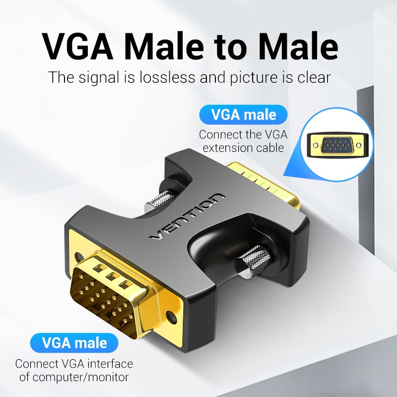 Vention VGA Coupler 15 Pin VGA Male to VGA Feamle Adapter HD15 Female to Female Gender with Gold-Plated for PC TV SVGA Adapter