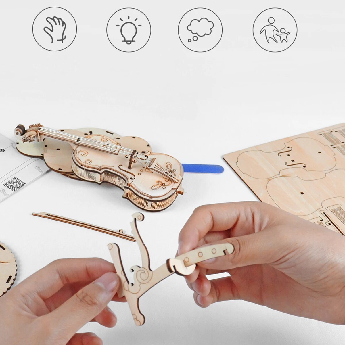 Skrzypce Ręce Rzemiosło DIY 3D Drewniane Puzzle Montaż Instrumentu Zestaw Modeli do Budowy Łamigłówka Puzzle Zabawka
