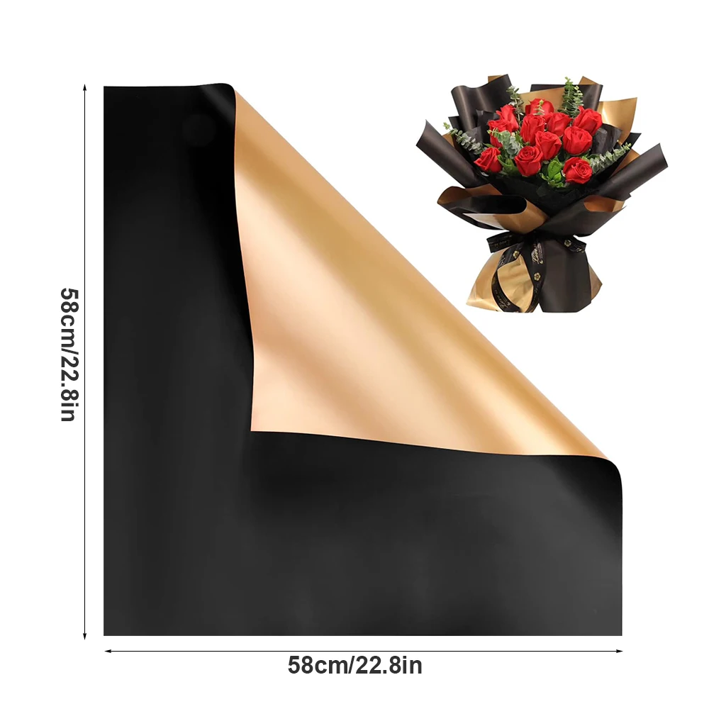 5pcs Bouquet Flower Wrapping Papers Golden Edge Ribbons Korean Paper for Valentine's Day Wedding Birthday Packing Decors