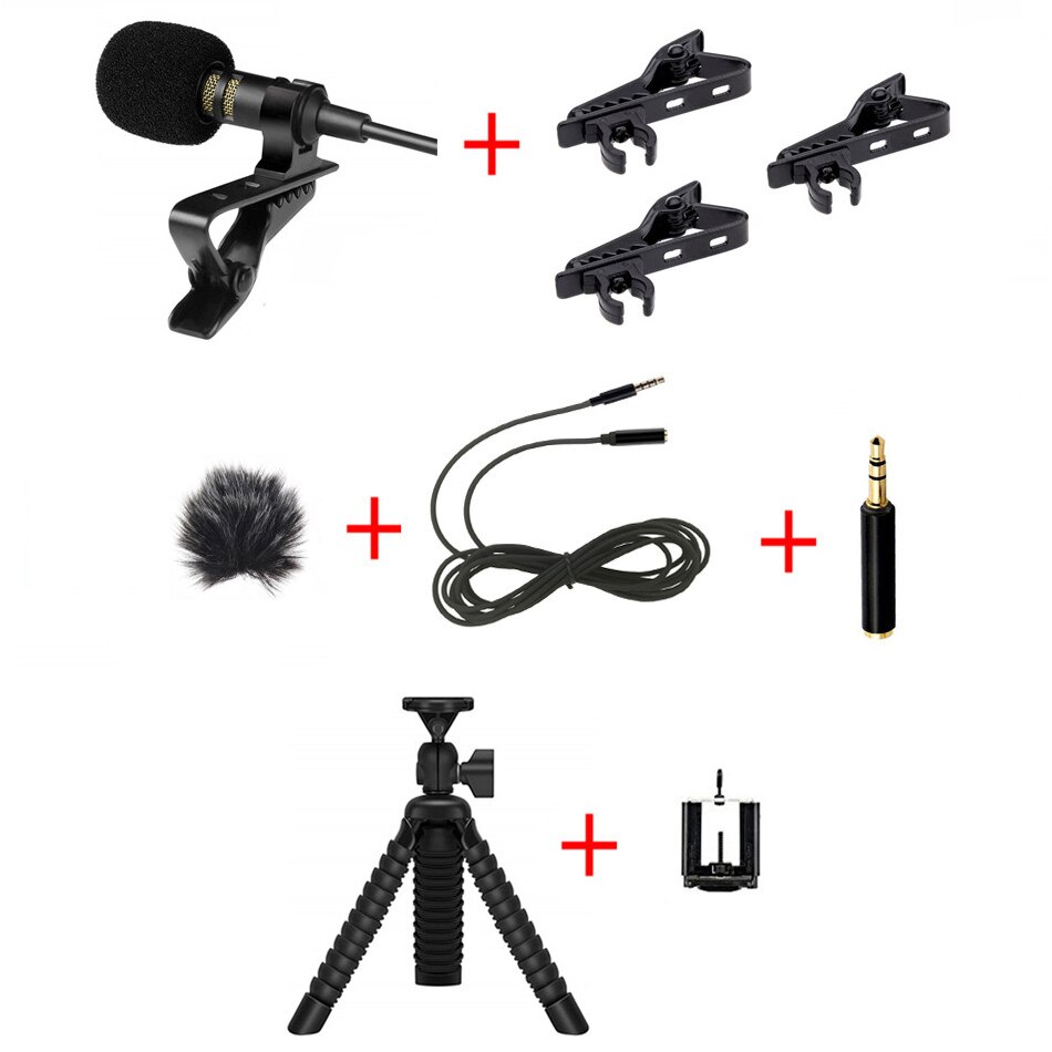 Mini USB Microphone Lapel Lavalier Mic For Phone PC Camera External Cable Mic Splitter Adapter Furry Windscreen Accessories: Micphone Set C