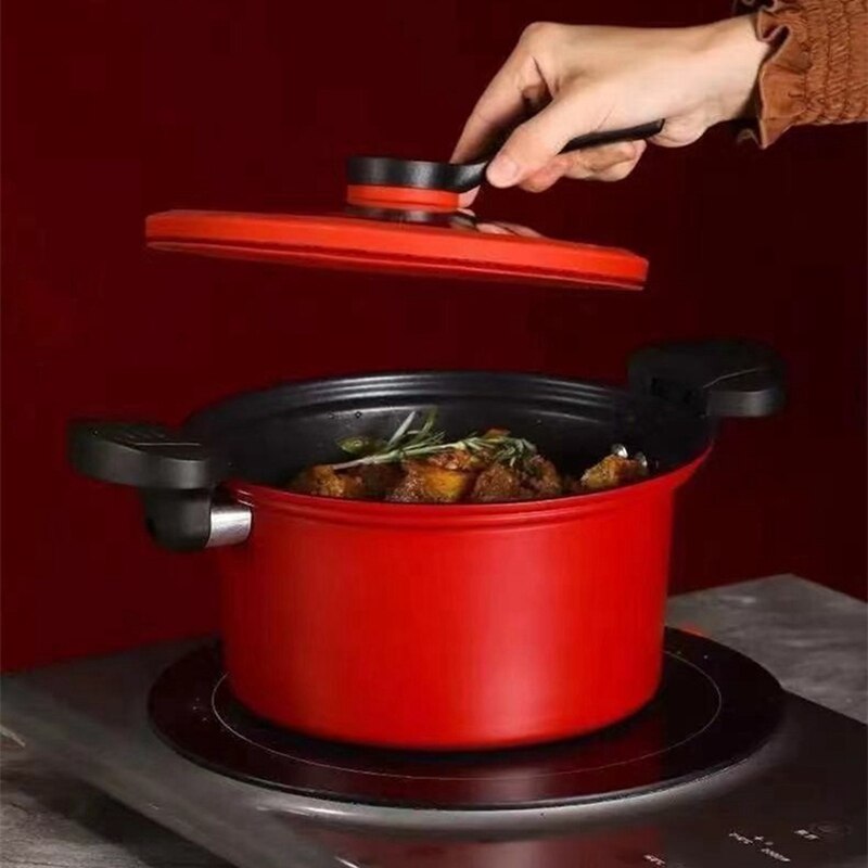 Kitchen Vacuum Mini Pressure Cooker Cookware Soup Meats Pot Gas Stove/Open Fire Pressure Cooker Stew Pot: Red