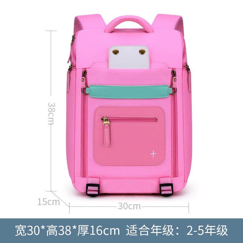 Mochila escolar ortopédica para meninos e meninas, bolsa à prova d'água para escola, zíper infantil: pink