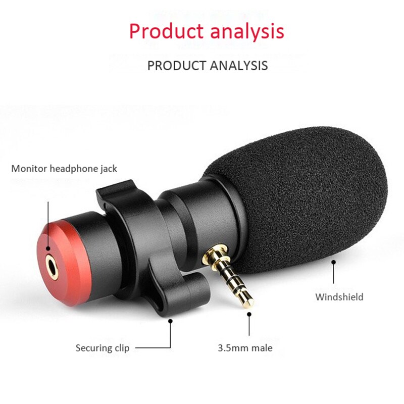 Portable Recording Microphone for Phone High Sensitivity Cardioid Mic with 3.5mm Port Plug and Play