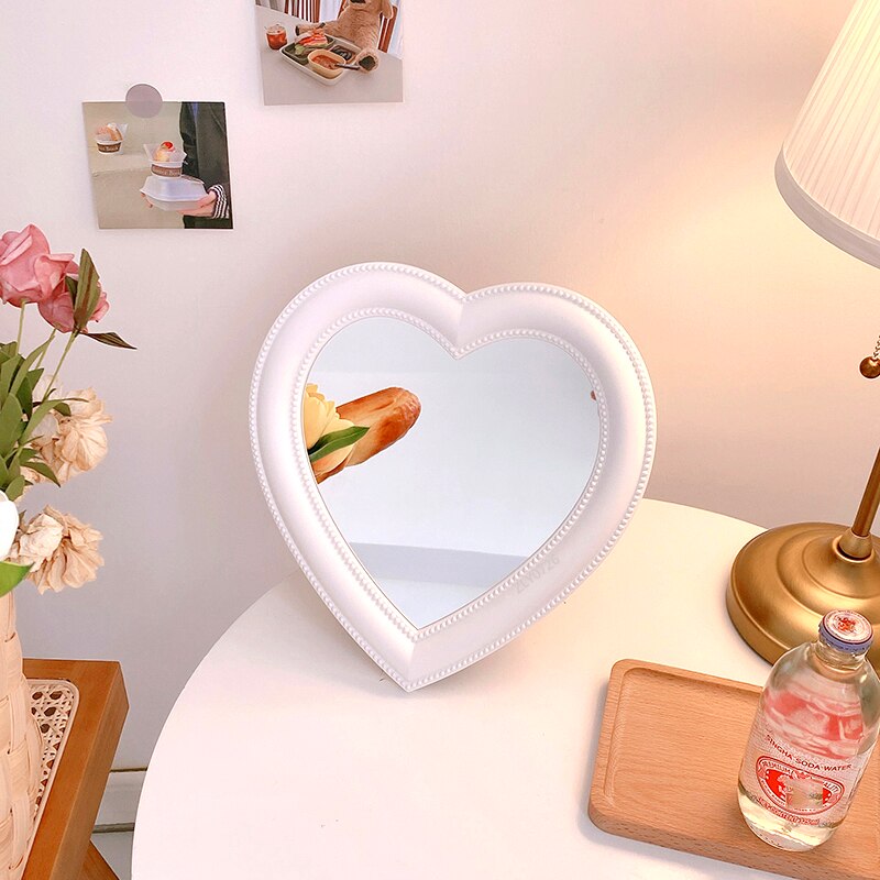 Ins Liefde Spiegel Desktop Spiegel Muur Make-Up Spiegel Gemonteerd Tweeërlei Gebruik Meisje Kamer Wanddecoratie Hartvormige spiegel: big white