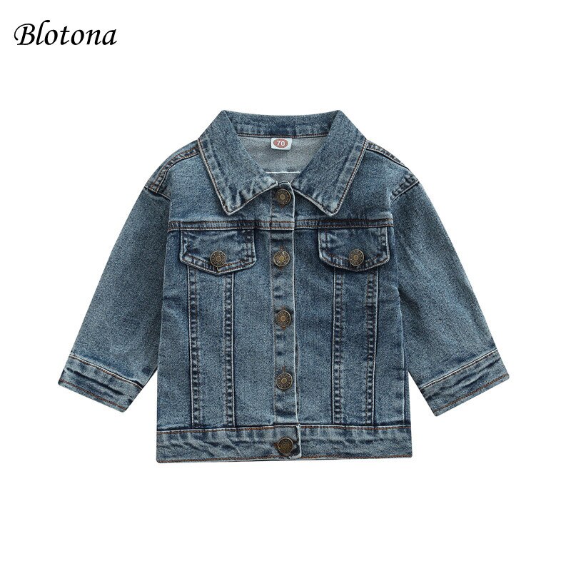 Blotona Toddler Kid Girl Boy Coat, manica lunga Denim risvolto bottoni Cardigan primavera autunno allentato Outwear Tops, 6Months-4Years