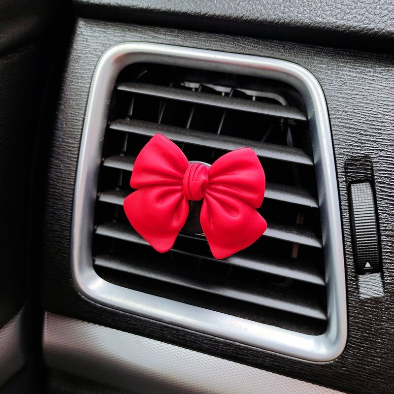 Cute Bow-knot Car Accessories Interior Woman Perfume Clip Car Air Freshener Air Vent Clip Cartoon Bow-knot Girls Decoration: Red
