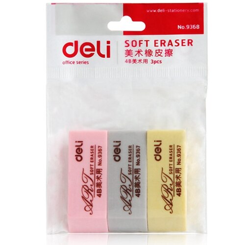 2PCS 3PCS/Bag Deli Art use Painting soft eraser 2B 4B eraser wholsale: 9368(4B)-3PCS