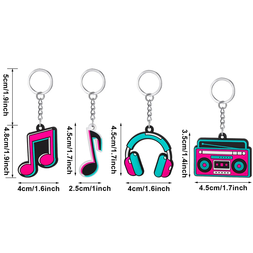 12Pcs Music Party Favors Silicone Music Keychain Musical Note Keychain Roll Themed Keychains 80s 90s Music Themed Party Supplies