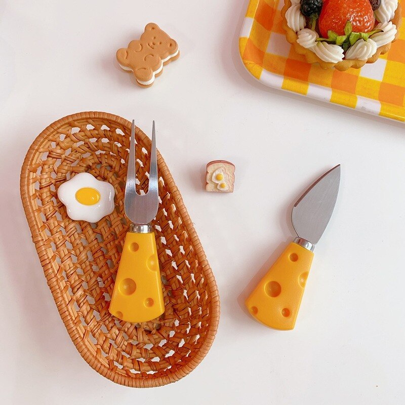 Super Cute Cheese Knife and Fork Cute Breakfast with Butter Cake Bread Dessert Fork