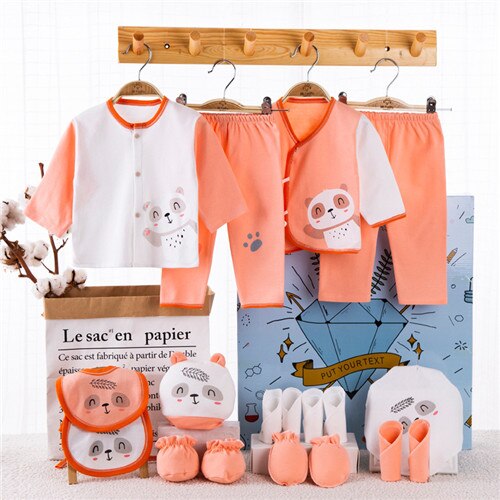 100%  bomuld nyfødt 18 stk/parti baby pigetøj sæt nyfødt hat hagesmæk baby baby pige sommertøj blød baby dreng tøj: Orange
