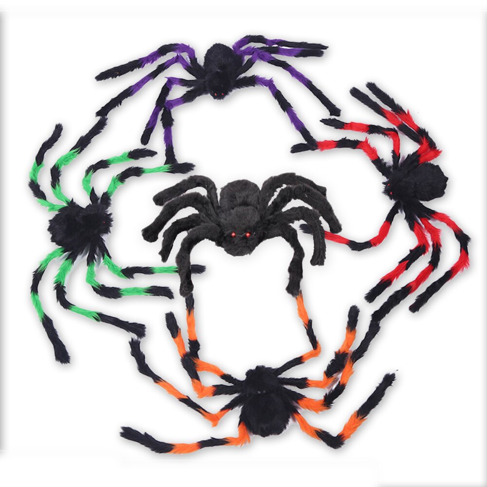 Honji 30/50/75cm araignées en peluche noires et multicolores pour halloween, jouet pour enfants, style amusant pour décoration de fête d'halloween