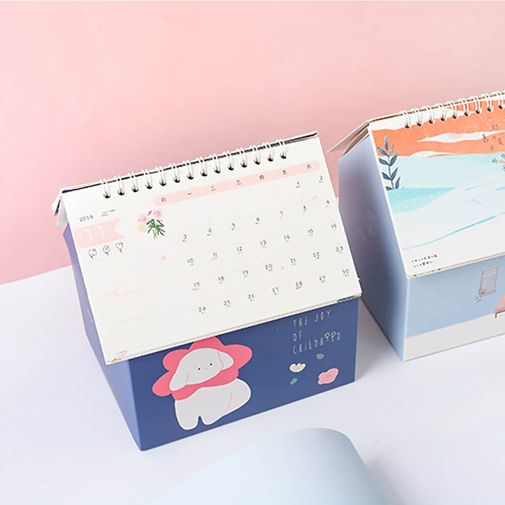 Calendar Multifunction Cartoon Folding House Desk Calendar Desktop Storage Box Office Supplies Home Decorations