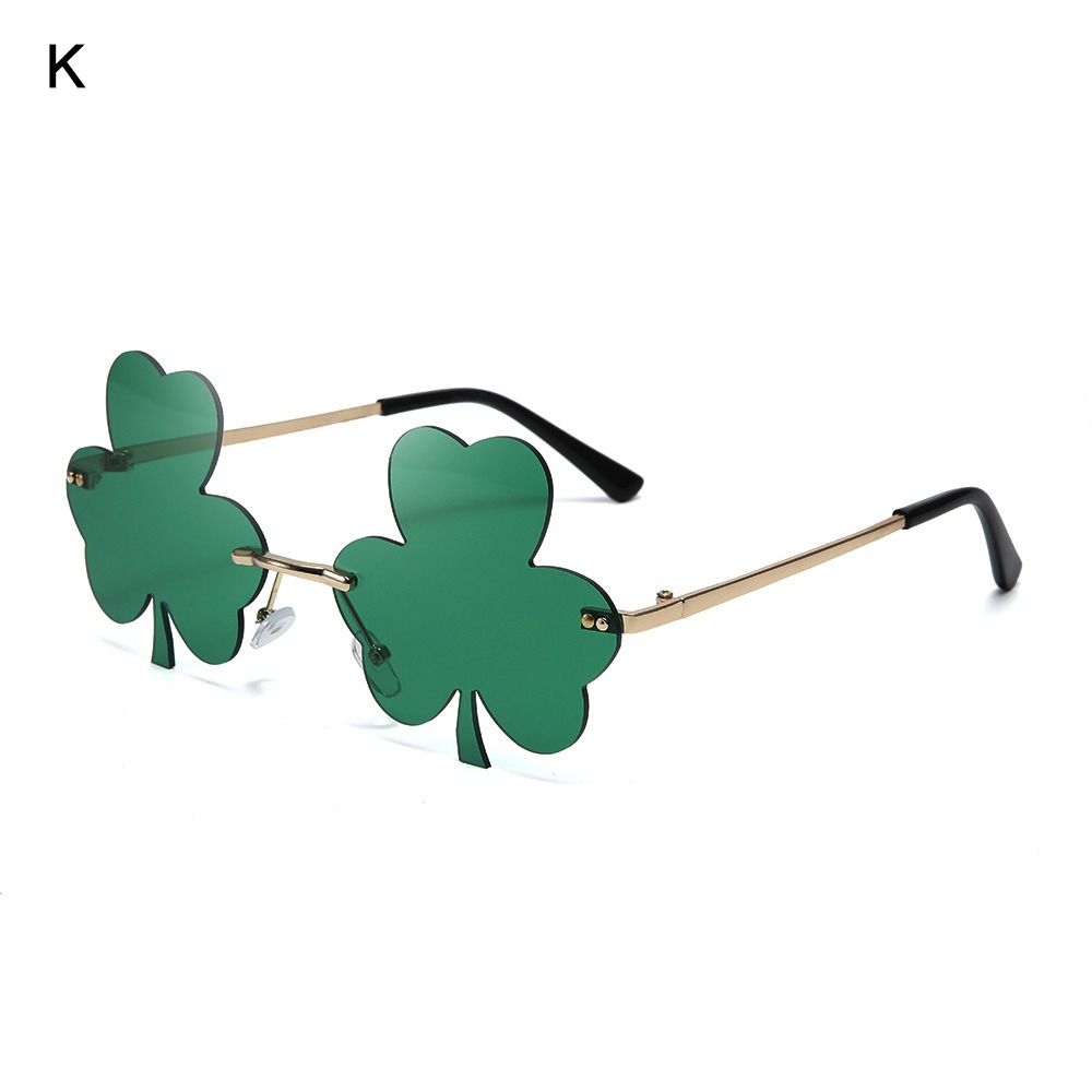 Gafas de sol de trébol irlandés para el Día de San Patricio, lentes verdes de trébol de cuatro hojas, disfraz de Leprechaun, gafas de sol sin montura a la: Verde