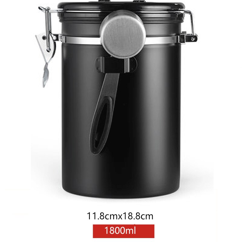 Stainless Steel Airtight Coffee Container Storage Canister Set Coffee jar Canister With Scoop For Coffee Beans Tea 1.5L: 18001-0 with spoon