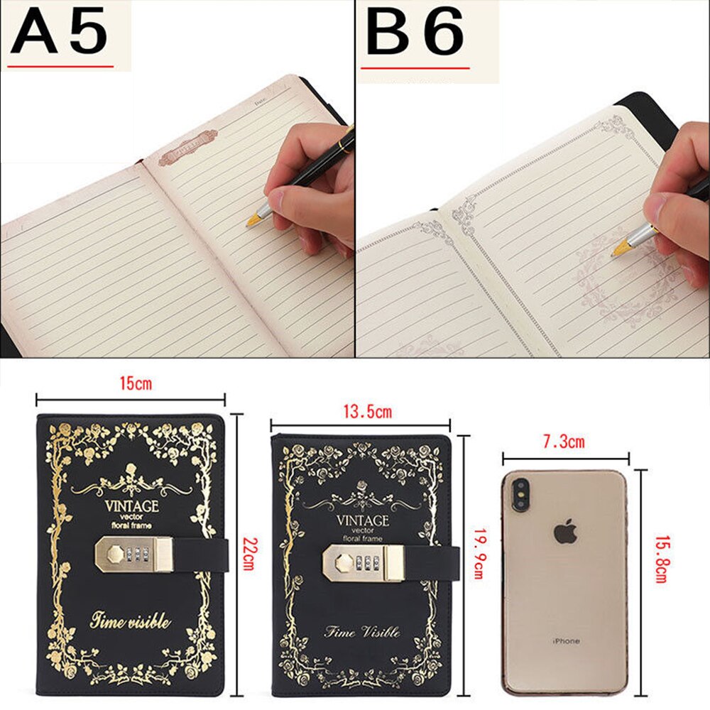 Password Lock Notebook A5 360 Pages Diary Notebook B6 300 Page Students Secretly Keep Notebook Diary Hand Ledger