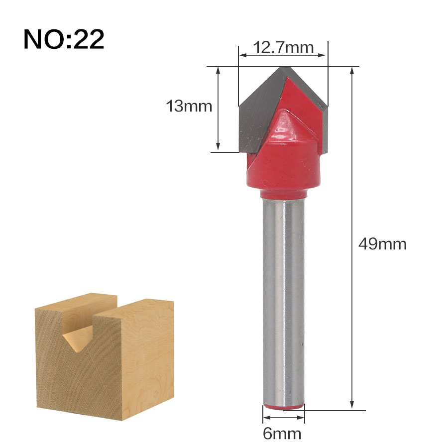 1 pc 6mm Schacht Klassieke Hoek Ronde Inham Doos Frezen C3 Carbide Reiniging Flush Trim Hout Router Bit straight End Mills: NO 22