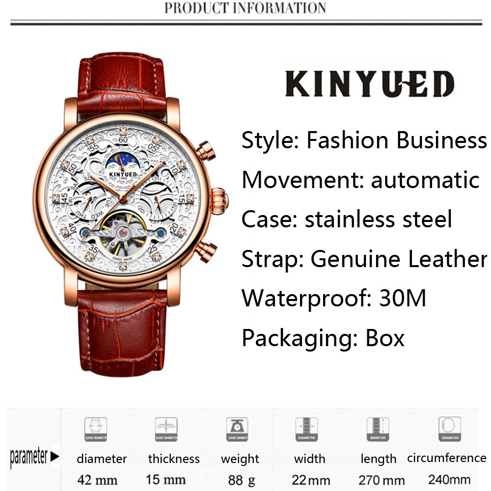 Kinyued Automatische Horloge Mannen Diamond Dial Waterdichte Skeleton Tourbillon Mechanische Heren Horloges Top Brand Luxe Horloges