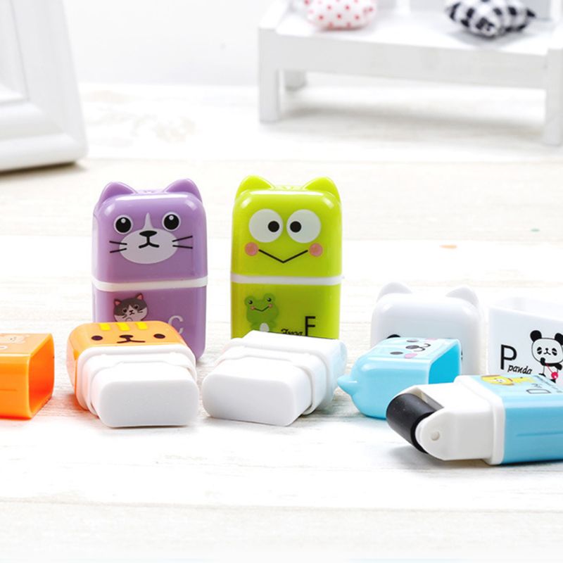 Gomas de borrar de goma con forma de rodillo para niños, borradores rectangulares de colores, bonitos dibujos animados, para la escuela