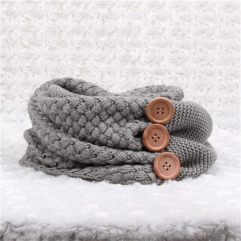 Winter Warm Knit Infinity Sjaal Luxe Vrouwen Effen Kleur Gehaakte Patroon Basic Chunky Grote Knop Gebreide Snood Ring Sjaal