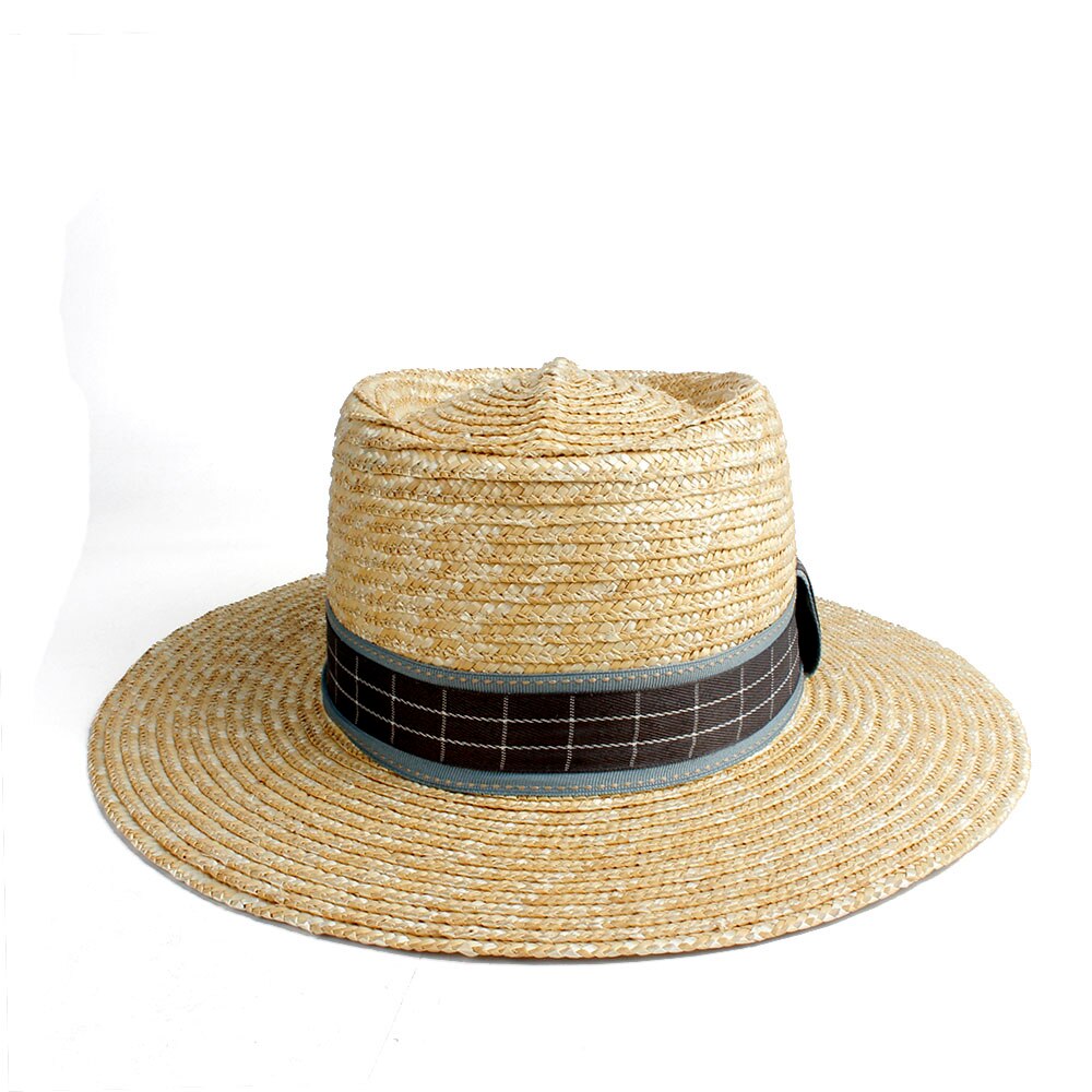 Handgemaakte Zomer Vrouwen Mannen Pork Pie Hoed Zonnehoed 100% Tarwe Stro Strand Hoed Dame Brede Rand Schipper Panama Beach zonnehoed Jazz Hoed: Straw1
