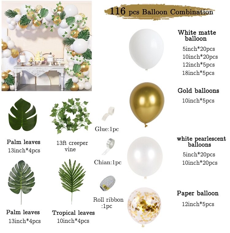 QIFU Grün Weiß Gold Ballon Girlande Bogen Bausatz Safari Dschungel Geburtstag Party Dekor freundlicher Hochzeit Geburtstag Ballon Baby Dusche Dekor: Ballon 16