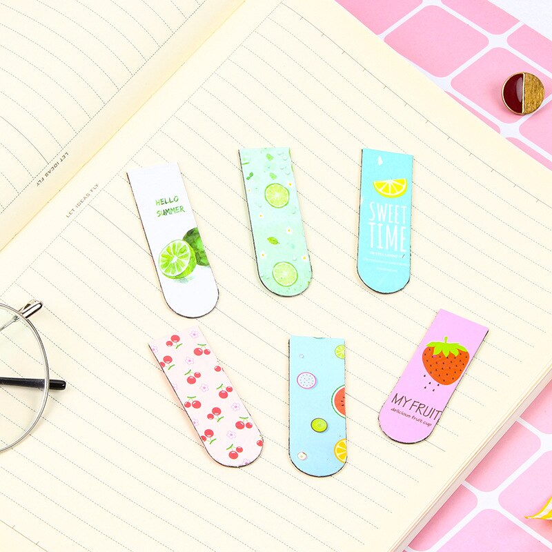 6PC Soft Magnetic Bookmark Fresh Fruit Cartoon Folder Student Boy Girl School Office Book Holder Cute Stationery