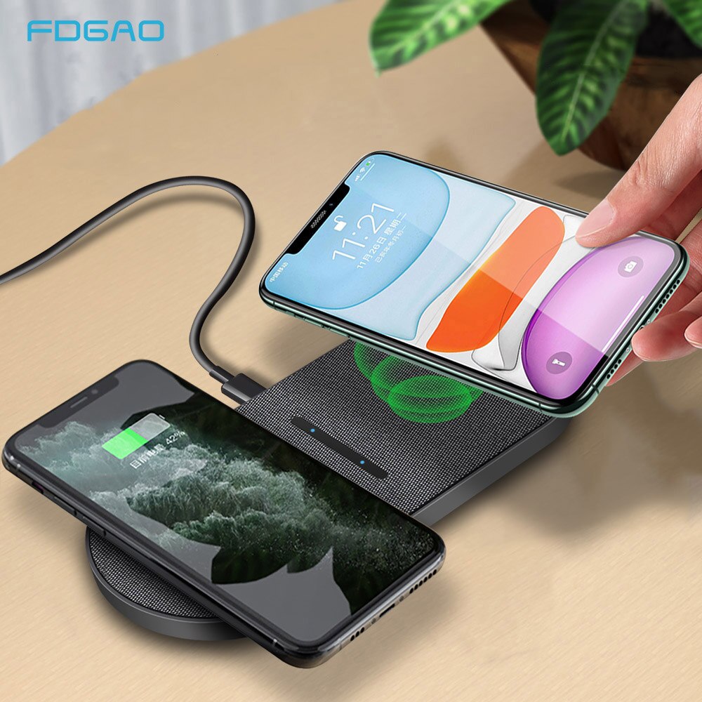 FDGAO 20W Schnelle 2 in 1 Qi Drahtlose Ladegerät Für Airpods Pro iPhone 11 XS XR X 8 Dual 10W Wireless Charging Pad Für Samsung S20 S10