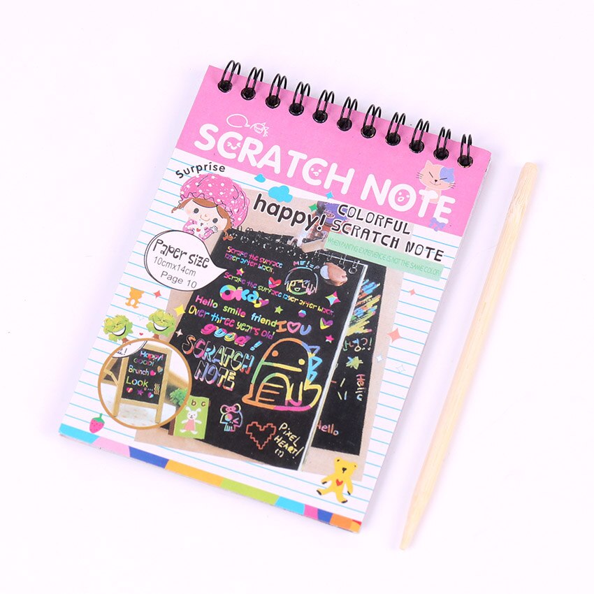 1PC Color Scratch Note Black Cardboard DIY Draw Sketch Notes for Kids Toy Notebook Drawing Toys School Supplies: Pink