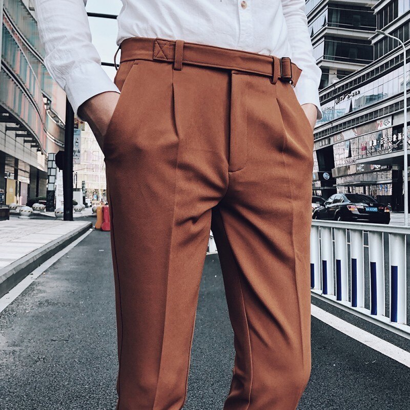 Icpans herre brune bukser slim fit business jakkesæt bukser herre jakkesæt bukser pantalon homme kostume mandlige højkvalitets solid