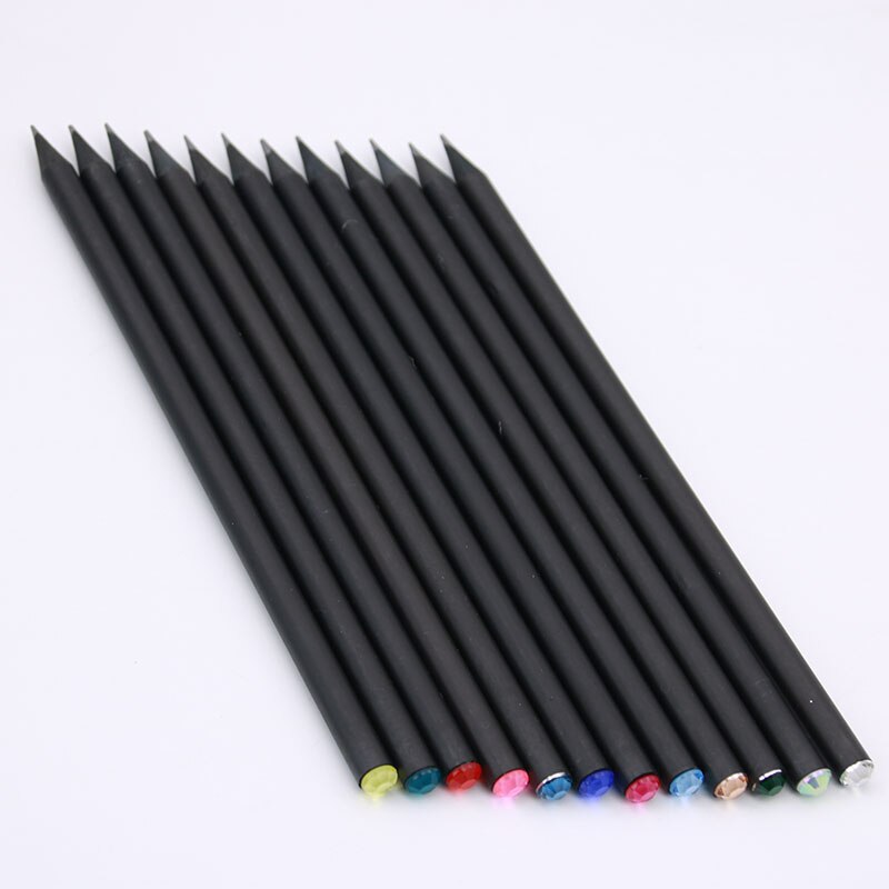! 12 Pieces Black Wooden Pencil HB Drawing Writing With Pencil Pencil Childrens Office Writing Supplies