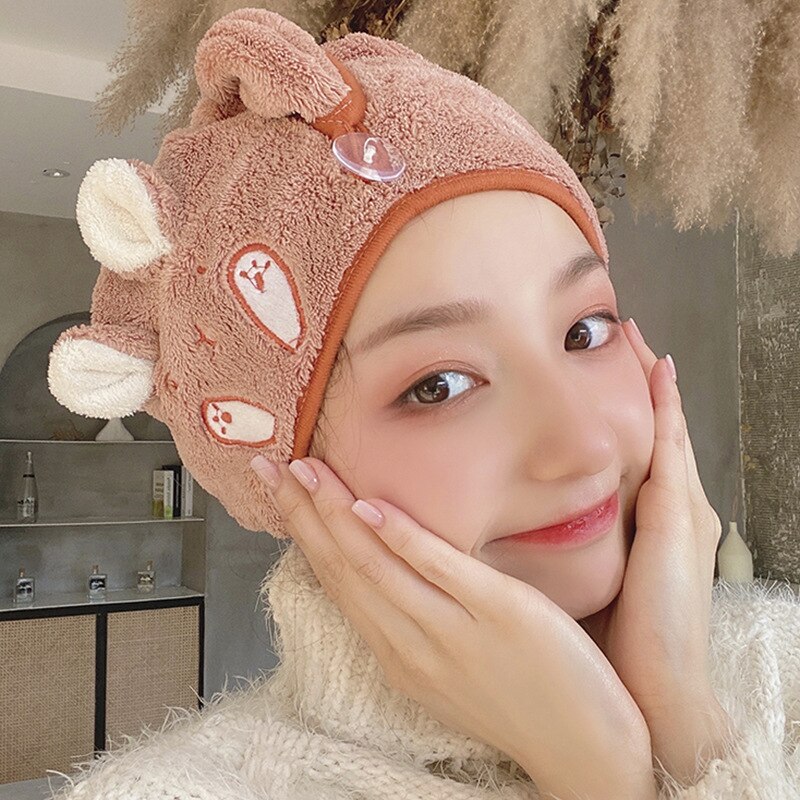 Hair Turban Quick Dry Bath Hair Drying Towel Head Wrap Hat Cap Bathing Tool Cartoon Pattern Hooded Towels For Kid Women Girl: Pink