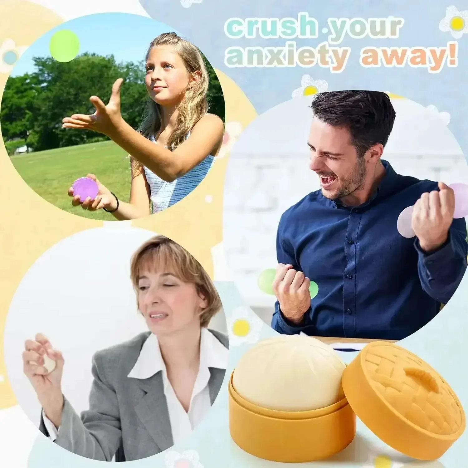 Bolas antiestrés coloridas para bolas de masa, juguete sensorial para apretar, pelota para aliviar el estrés, juguete de mano, bollo con vaporizador de alimentos, escritorio elástico