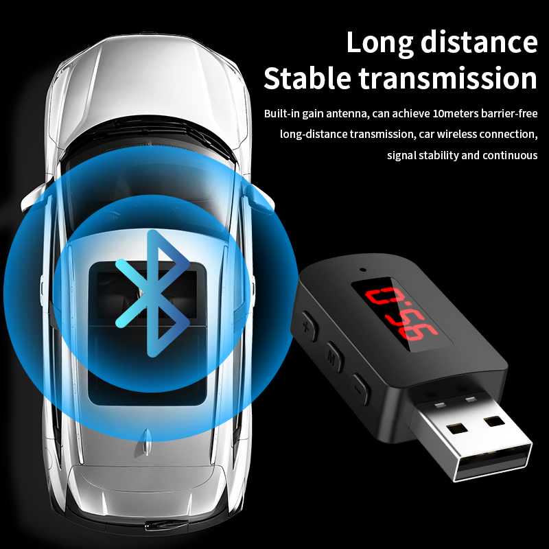 Mini receptor USB Bluetooth 5,4 con pantalla LED, Kit de llamada con manos libres para coche, transmisor de Radio FM, Audio inalámbrico automático