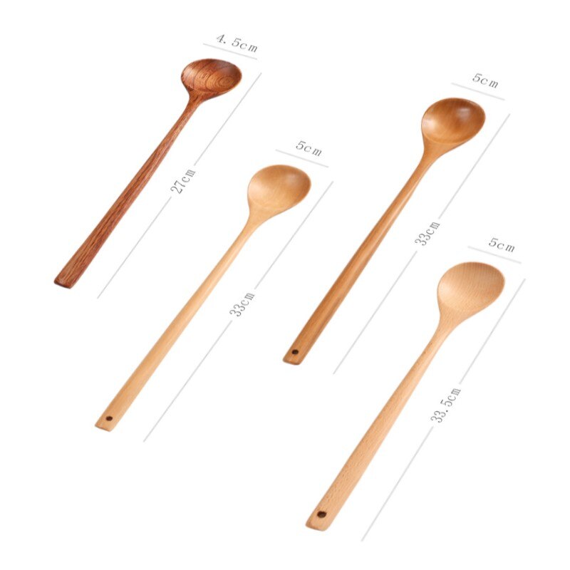 1PC Long Handle Wooden Spoon Japanese-Style Wood Soup Spoons For Eating Mixing Stirring Cooking Kitchen Supplies Tableware Home