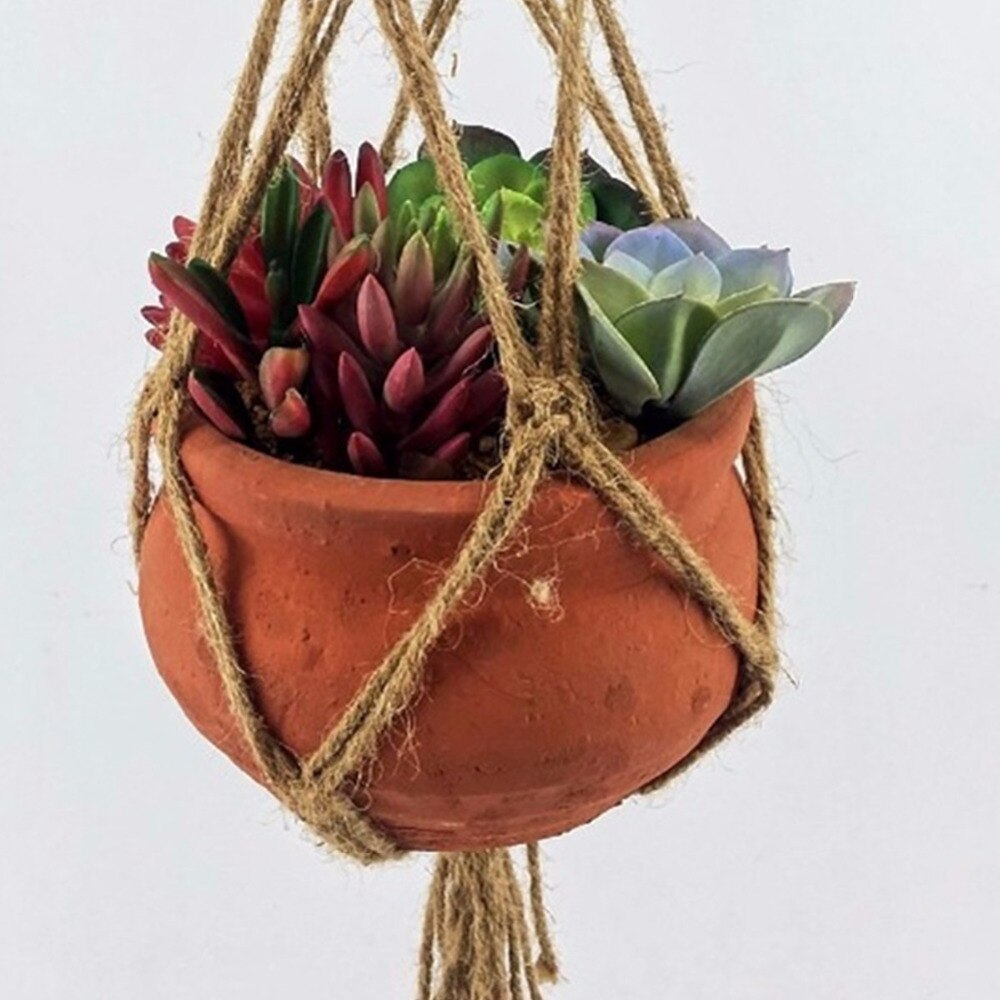 Suspension Macramé Pour Plantes D'Intérieur Et Extérieur - Corde De Jute Avec Cercle En Bois Double Et Perles, Support Pot De Fleurs