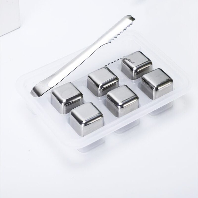 Edelstahl Eiswürfel Whisky Wein Chilling Stein Für Wodka Champagner Würze Mehrweg Kühler Für Bar Werkzeuge Set: 6pcs with Tong