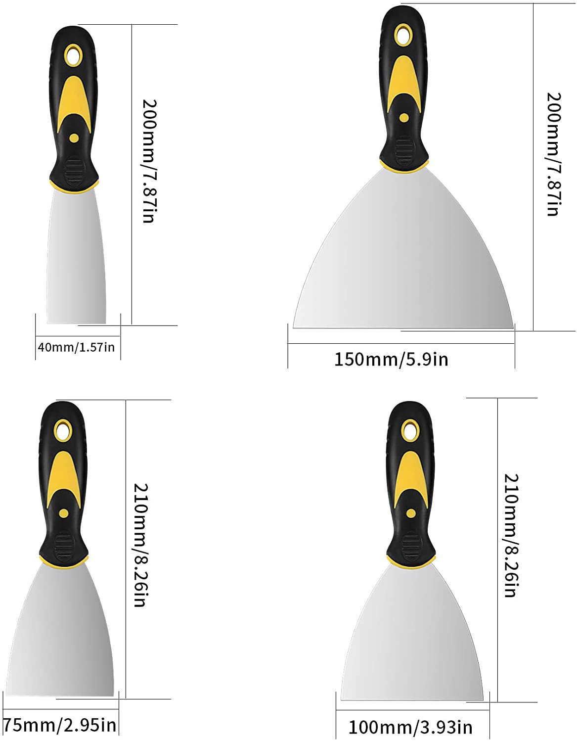 4 Wallpaper scraper, paint scraper, putty scraper, plastering filling scraper, knife tool with plastic handle, cleaning scraper