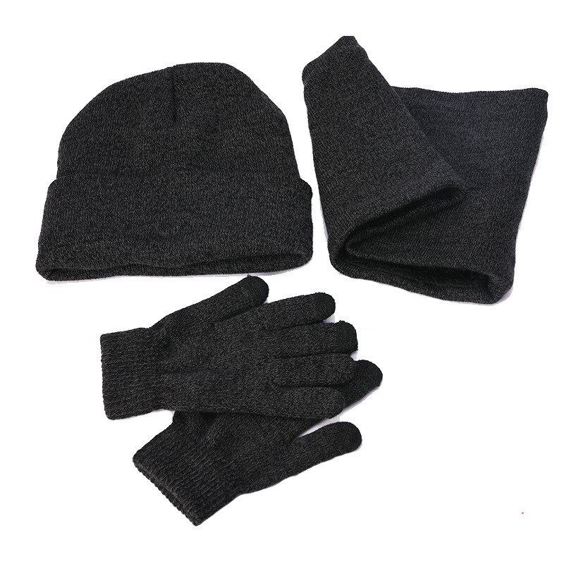 de punto para hombres gorro para exteriores más terciopelo mujeres sombrero bufanda guantes conjuntos Otoño Invierno hombres gorro bufanda guante mujeres sombreros gorras: black