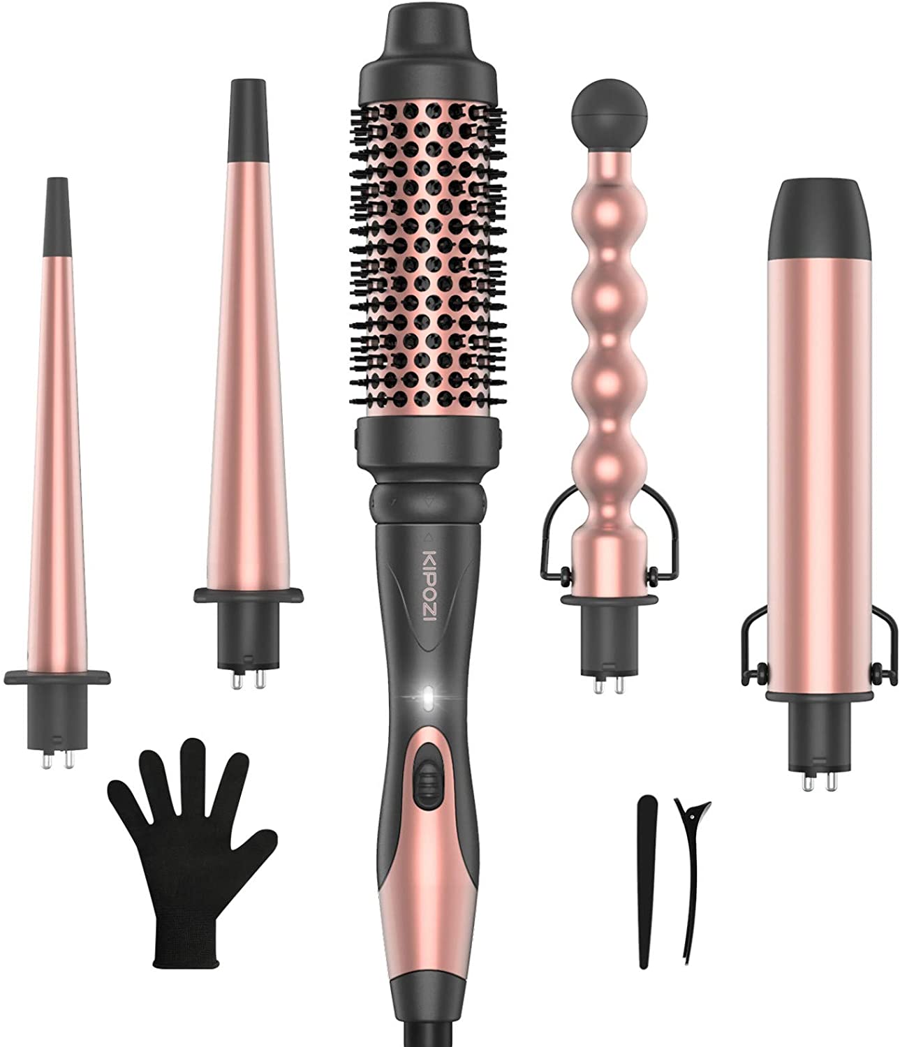 KIPOZI ferro arricciacapelli professionale 5 in 1 strumenti per capelli riscaldamento istantaneo ferro arricciacapelli elettrico spazzola ad aria calda barili in ceramica per donna: 186C5 PINK / Gli Stati Uniti