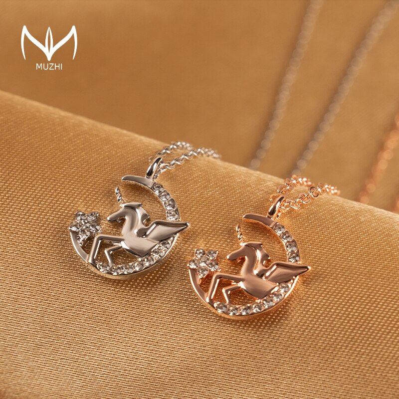 Muzhi Mode Rose Goud Eenhoorn Hanger Ketting Vrouwen Steentjes Schattige Pony Choker Ketting Sweet Meisje Kerst Sieraden