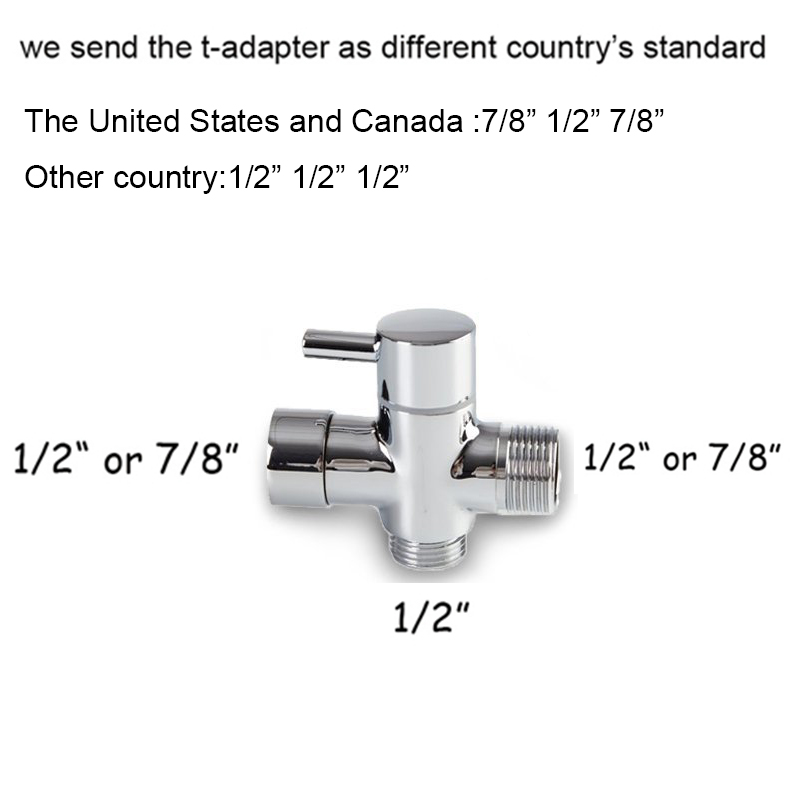Brass bathroom toilet T-adapter chrome plated 1/2" or 7/8" choice