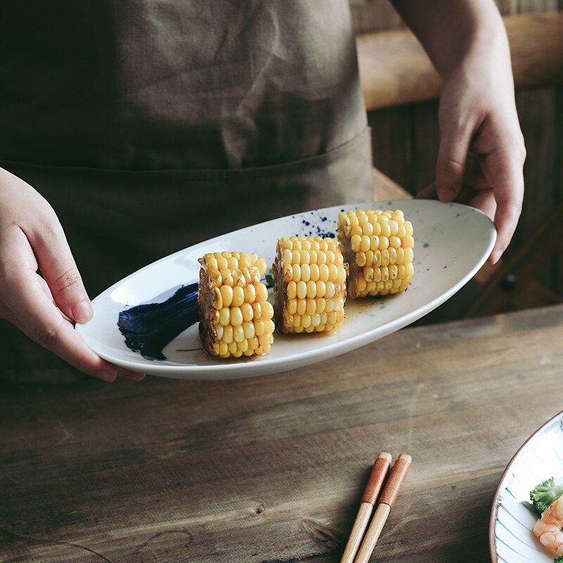 Keramische Plaat Ovale Vis Schotel Japanse Stijl Sushi Plaat Huishoudelijke Servies Plaat Fruitschaal Creatieve Keramische Servies