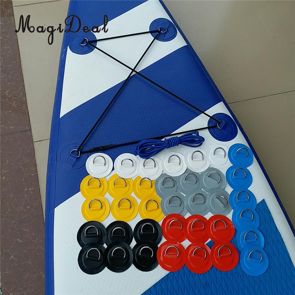 Accesorios para Kayak-6 uds. Parche/almohadilla de anillo en D de repuesto + cuerda elástica para costilla de PVC, bote inflable, balsa, canoa, aparejo de pesca