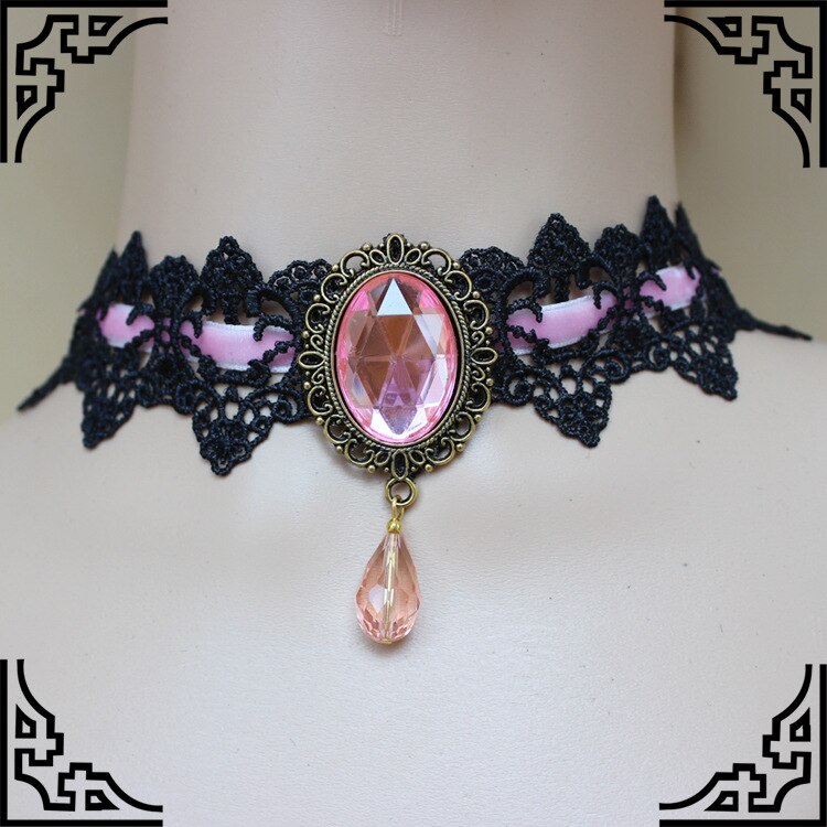 2021New Collares Sexy Gothic Chokers Crystal Black Lace Hals Choker Ketting Vintage Victoriaanse Vrouwen Chocker Steampunk Sieraden: 3