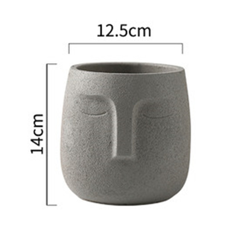 5.5 inch Human Face Flowerpot Portrait Facial Flower Planter Matt Ceramic Vase Garden Planter Pot Home Decor Craft A1583: Light Grey